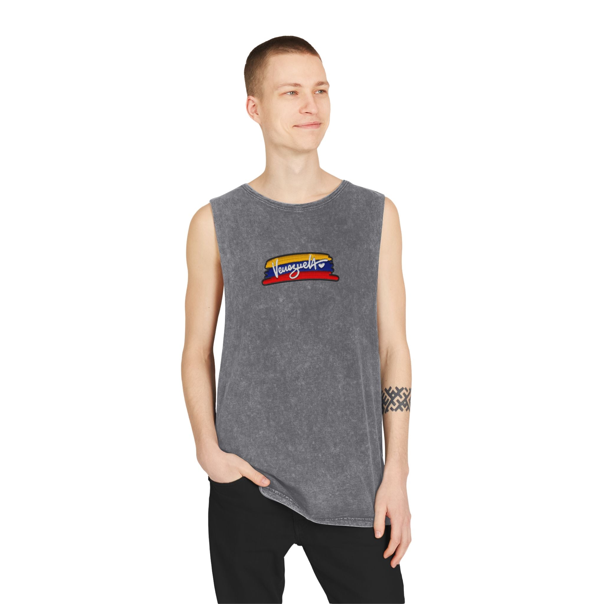 Unisex Stonewash Tank Top with Vintage Graphic, Casual Summer Apparel, Beachwear, Gym Top, Gift for Him/Her